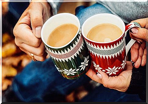 Two Christmas cups of coffee