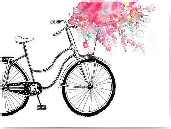 Black with white bicycle next to a pink spot as an example of staying calm