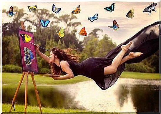 Painting woman with butterflies